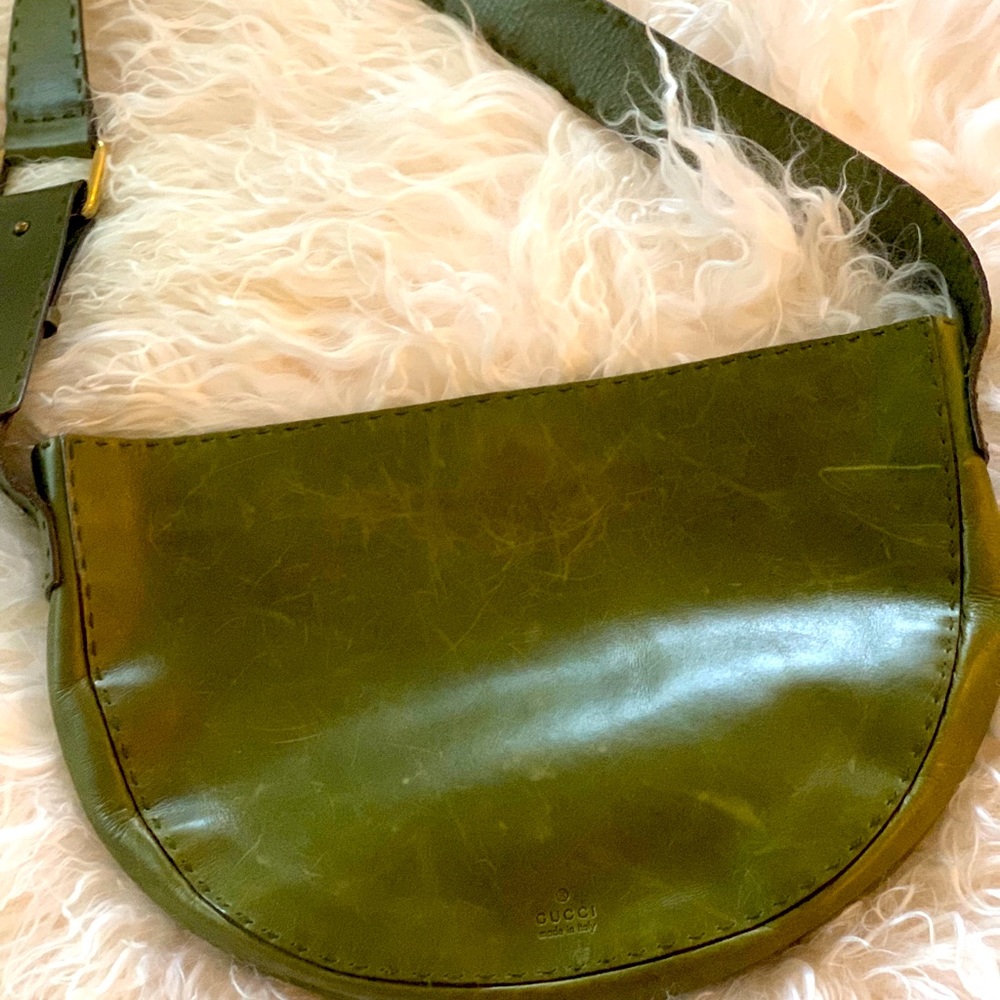Gucci Olive Green leather  bucket bag gold hardware